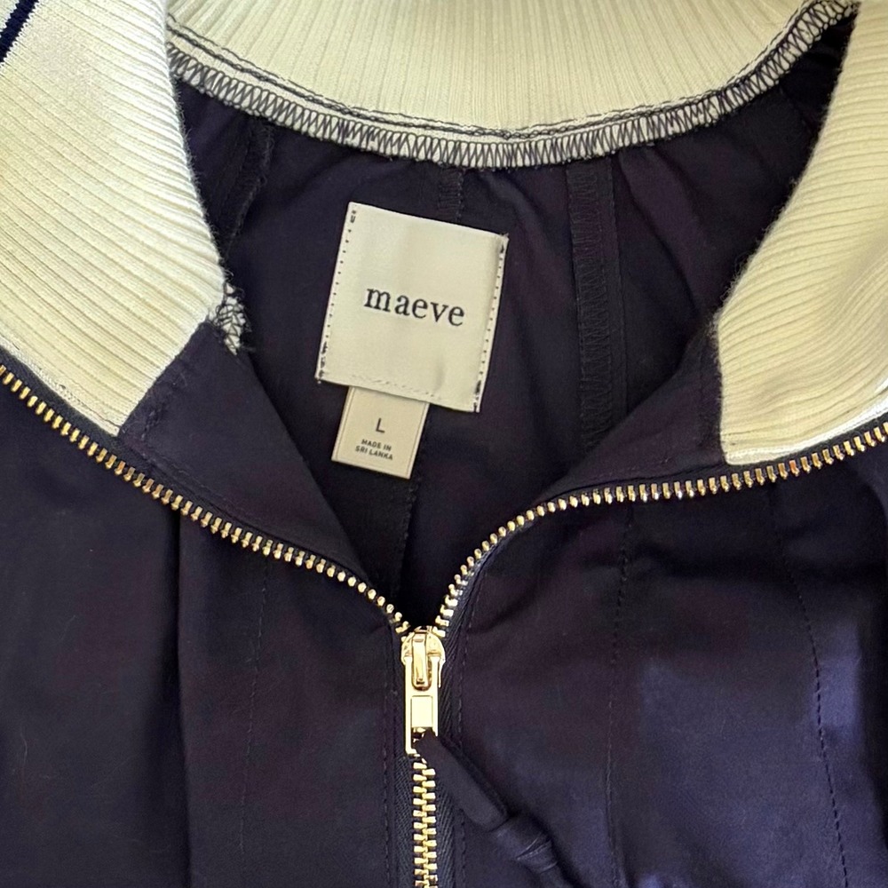 Anthropologie MAEVE Sporty Henley Swing Top Navy Blue White Half Zip Large - Picture 11 of 14